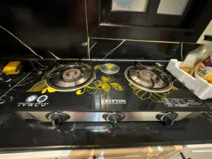 New Gas Stove Krypton KNGC6060 7mm Tempered Glass 3 Burners With Regulator And Pipe