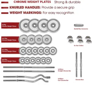 طقم اوزان كروم 50 كغ شامل اوزان مختلفه ووصلة بار طويل نوعيه ممتازه مكفول ما بصدي مع شنطه حافظه للاوز