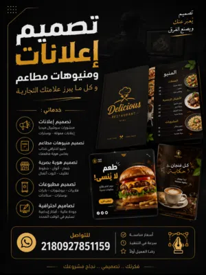 أنا مصمم اعلانات أو منيوهات مطاعم او اي شي تريدني تصميمه