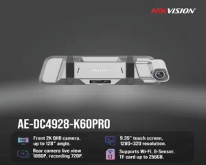 داش كام Hikvision K60 Pro Dashcam 2K – شاشة مرآة أمامية وخلفية