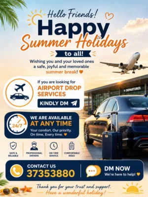 Transport available for airport pickup & drop-off services