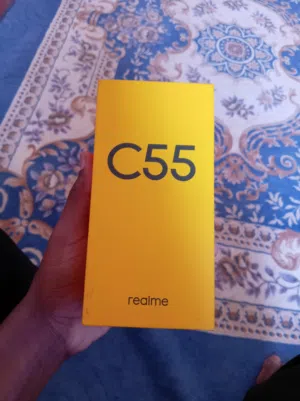 **Realme C55 phone, 256GB storage, 16GB RAM, Android 15.**