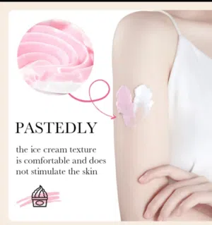 PASTEDLY  the ice cream texture is comfortable and does not stimulate the skin