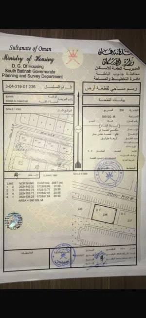 ارض سكني تجاري فالسوادي ولايه بركاء على شارع السلطان قابوس
