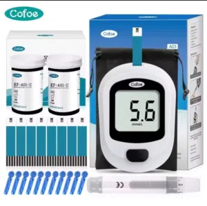 للبيع جهاز قياس السكر في الدم جديد مع 50 شريحة و 50 ابرة وحقيبة وقلم الابره و بطارية