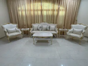 Luxury Sofa Set Like New with Marble Tables طقم كنب فاخر بحكم الجديد مع طاولات رخام
