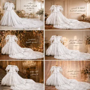فستان ابيض راقي بتصميم كلاسيك مناسب للاطلاله هاديه مميزه يخطف الانظار