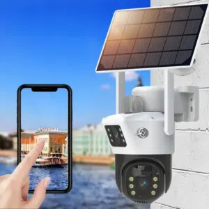 كاميرا مراقبه على الطاقه الشمسيه كاميره تدعم 4G متحركه عدستين كاميرات شمسيه ليلي نهاري بدون سلك