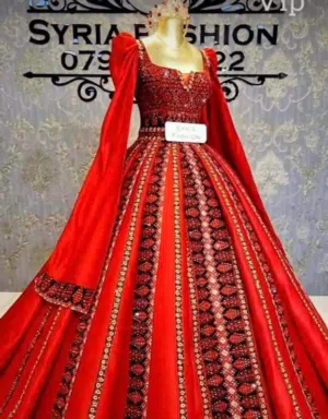 فستان عروس حنة فخم ومميز لبسة وحدة تفصيل مع طرحة الطرف تطريز نفس الفستان  وبرنص نفس اللون