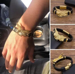 اسوارة النسر – رمز القوة والفخامة  تصميم مميز يجمع بين الجلد الراقي القوي وهيكل من الستانلس ستيل