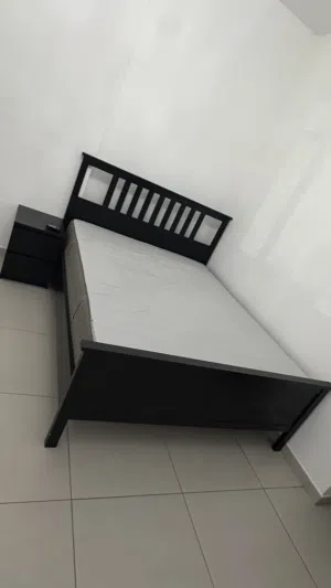 IKEA HEMNES Bed + 2 MALM Nightstands (Black-Brown) - Like New