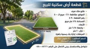 قطعة ارض للبيع 125 متر