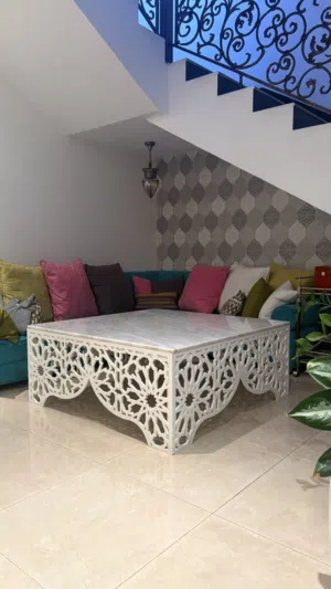 Marble counter top table with wooden stand
