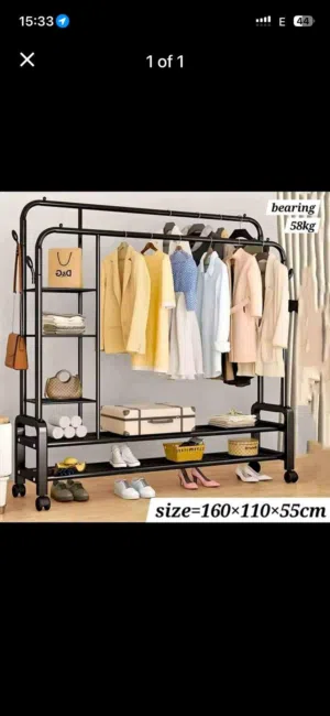 Double Pole Heavy Duty Garment Rack with Shelves and Wheels