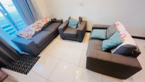 6-Seater Sofa Set Comfortable grey fabric sofa set including one 3-seater, one 2- sone armchair.