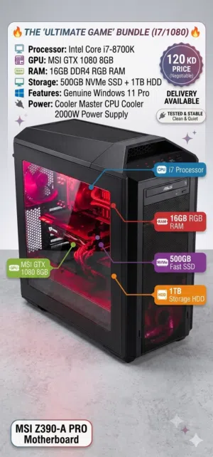 Intel Core i7-8700K  GTX 1080 8GB  16GB RGB RAM  Fast NVMe SSD + Huge Storage