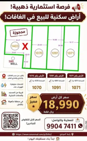 للببع 4 أراضي سكنيه عند جسر الغافات
