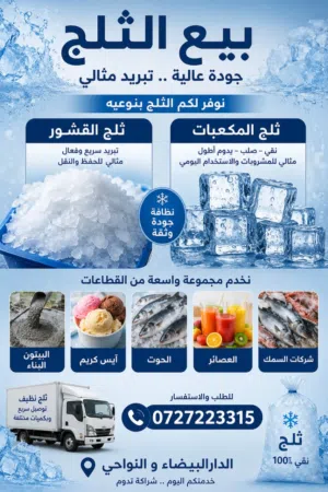 نوفر لكم الثلج المجروش وثلج المكعبات بجودة عالية