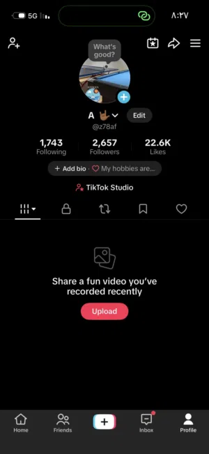 للليع حساب تيك توك في 2,657 متابع + 22,6k لايكات + الحساب خماسي + مشاهداتا حلوه بس مافي فيديوهات