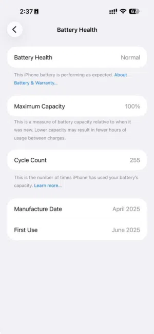 iPhone 16 Pro max 100% Battery health