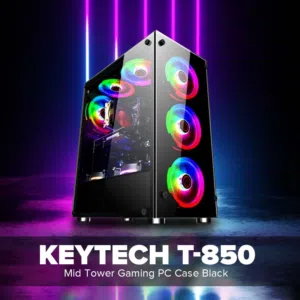 كيس جيمنج اسود للتجميعات فارغ مع 6 مراوح ار جي بي ملون - GAMING 6X RGB FANS BLACK GAMING CASE