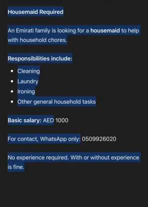 Housemaid wanted for a two-year contra