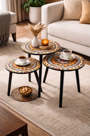 طقم طاولات مزخرفه 3 قطع بتصميم انيق