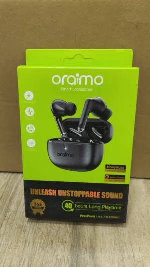 Oraimo FreePods Neo – 50 ساعة تشغيل  HeavyBass قوي  ENC لمكالمات نقية  تحكم كامل بالتطبيق