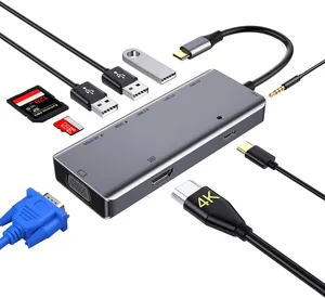 تحويلة USB C، متعدد المنافذ، 9 في 1 مع منفذ HDMI بدقة 4K، وVGA Zedela USB C Hub, 9 in 1 Dual Display