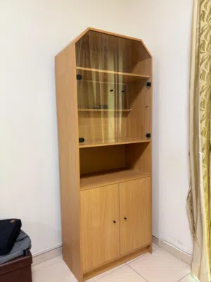Tall wooden Display cabinet with glass doors and storage cupboard