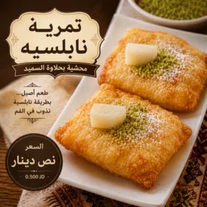 تمريه نابلسيه محشيه بحلاوة السميد الشهيه ومغطاه بالسكر الابيض المطحون