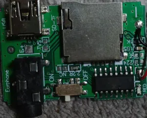 This component is a circuit board for a mini MP3 player, commonly sold in budget DIY kits