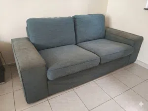 Blue 3 seater fabric futon sofa