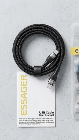 عنوان الإعلان: كيبل شحن Essager الخارق بقوة 100 واط (Type-C to Type-C) قماش مبروم - جديد