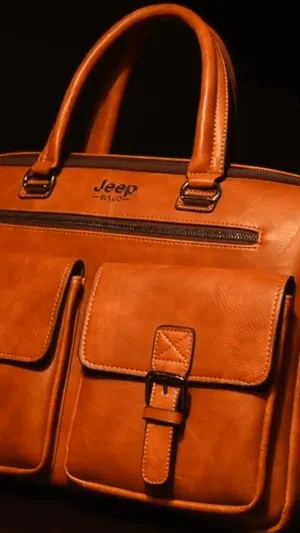 حقيبة لابتوب جلد رجالية من JEEP متعددة الجيوب