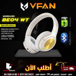 سماعات جديدة براند فيفان تصميم مريح VFAN Wireless BE04 ANC White Elegent Design Headset