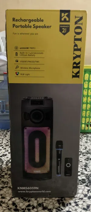 Krypton Party Speaker + Wireless Mic – Loud Bass – Like New - 2026