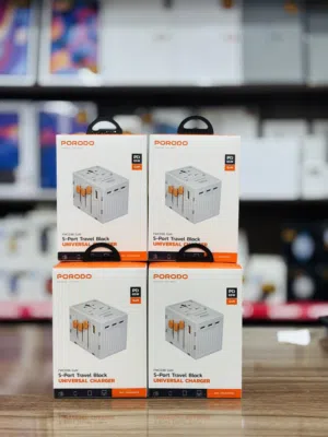 Porodo 5-Port Travel Block (65W GaN) شاحن عالمي قوي يناسب أكثر من 150 دولة