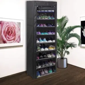 خزانه لترتيب الأحذية بشكل أنيق هيكل معدني قماش كتان ضد الماء 9 رفوف مناسبه لأي مكان
