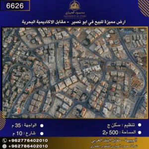 إعلان رقم (6626) أرض سكنية للبيع في أبو نصير – مقابل الأكاديمية البحرية