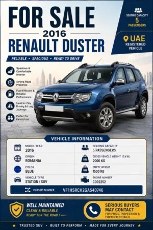 FOR SALE – 2016 Renault Duster  Reliable SUV  Spacious Family Car  Excellent for Daily Use