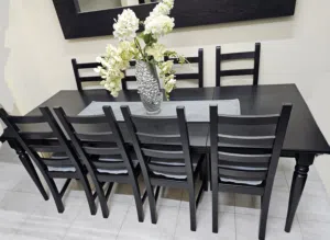 Solid wood Extendable dining table with 8 chairs IKEA like new