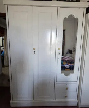 White 3-Door Wardrobe with Mirror & Drawers