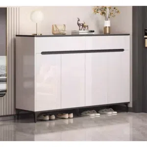 خزانة احذية خشبية عريضة فاخرة لون ابيض المقاس 120*30*100سم