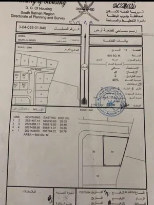 ارض سكنية من المالك والملك لله  بركاء_مزرع الحرادي بجانب فندق دريم  بجانبة ومقابلة بيوت قائمة