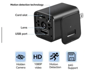 محول شحن USB مع كاميرا بدقة 1080p