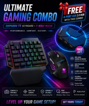 GAMING KEYBOARD(shipadoo F6) AND MOUSE(T-Wolf M1) COMBO+ USB CONNECTOR HUB (FREE)