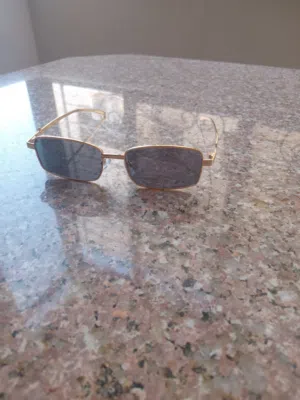 Gold Frame Black Lens Rectangular Sunglasses