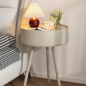Round End Table with Storage for Living Room, Modern Small Side Table for Small Spaces,Nightstand Be