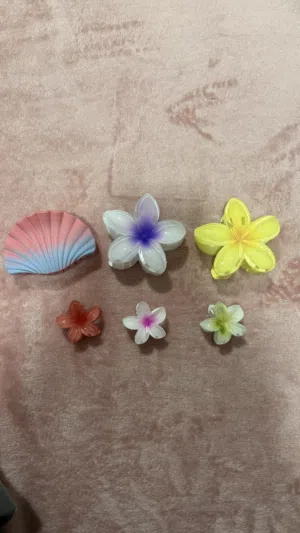 Flower and shell hair clips